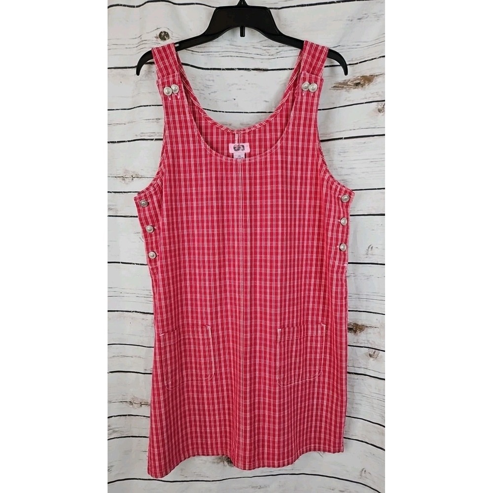 Vtg Sostanza Red Plaid Jumper Overall Dress L Grunge Womens 90s Y2K Preppy